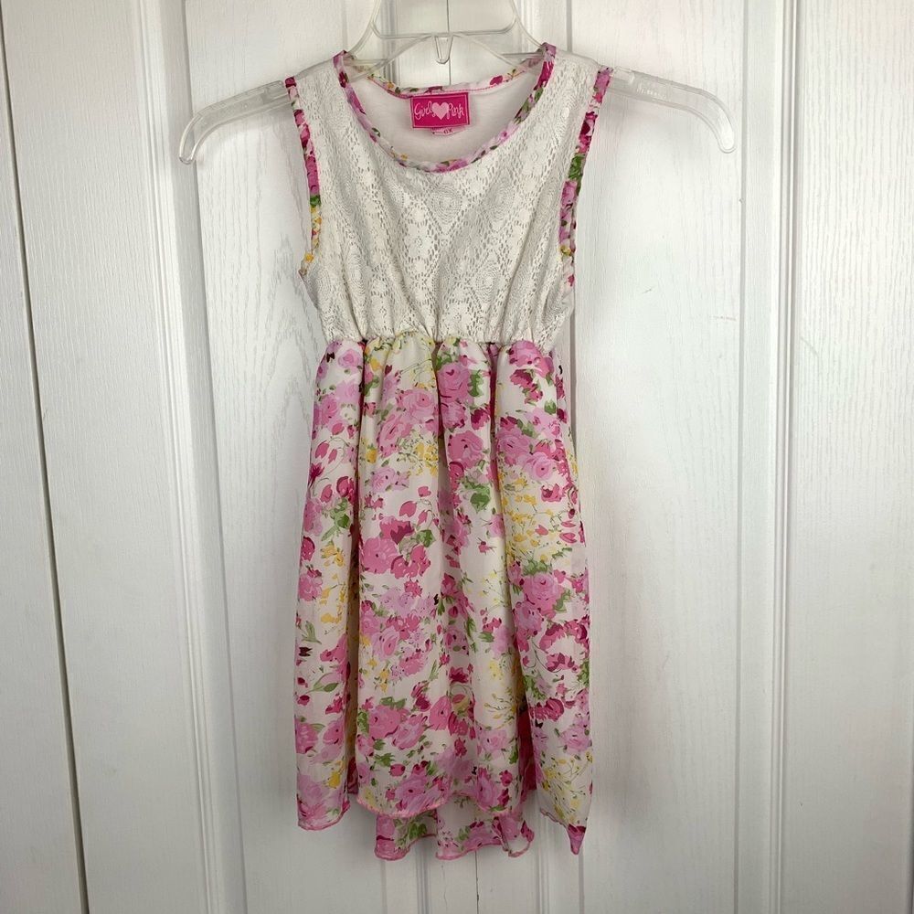 Girls Pink Floral High Low Dress‎